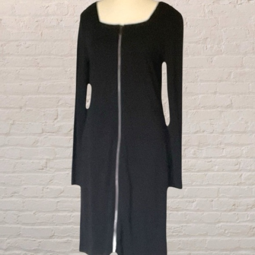 Linea Domani Black full zip front long sleeve square neck bodycon Dress Size 12